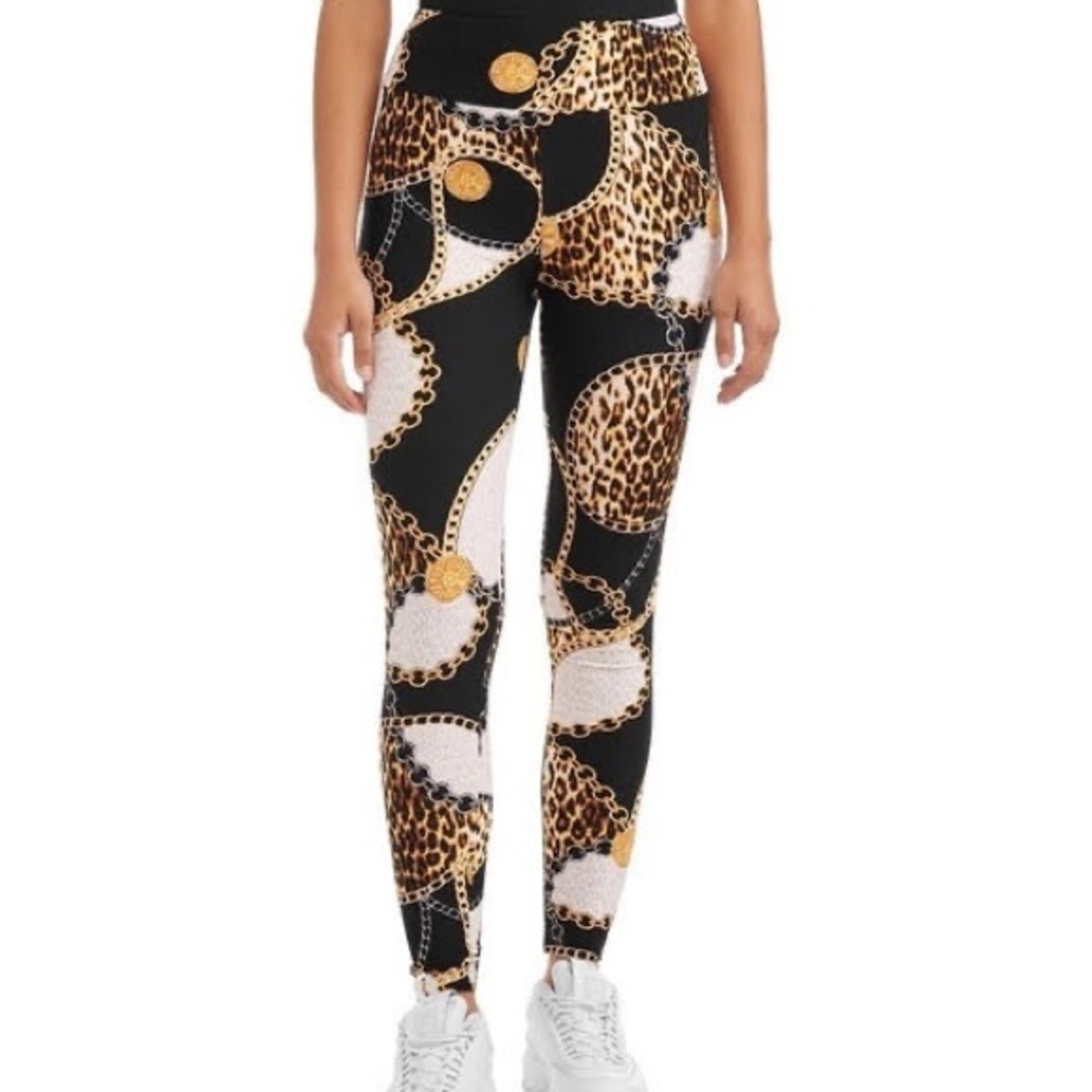 High Rise Ankle Leggings, Leopard Chain